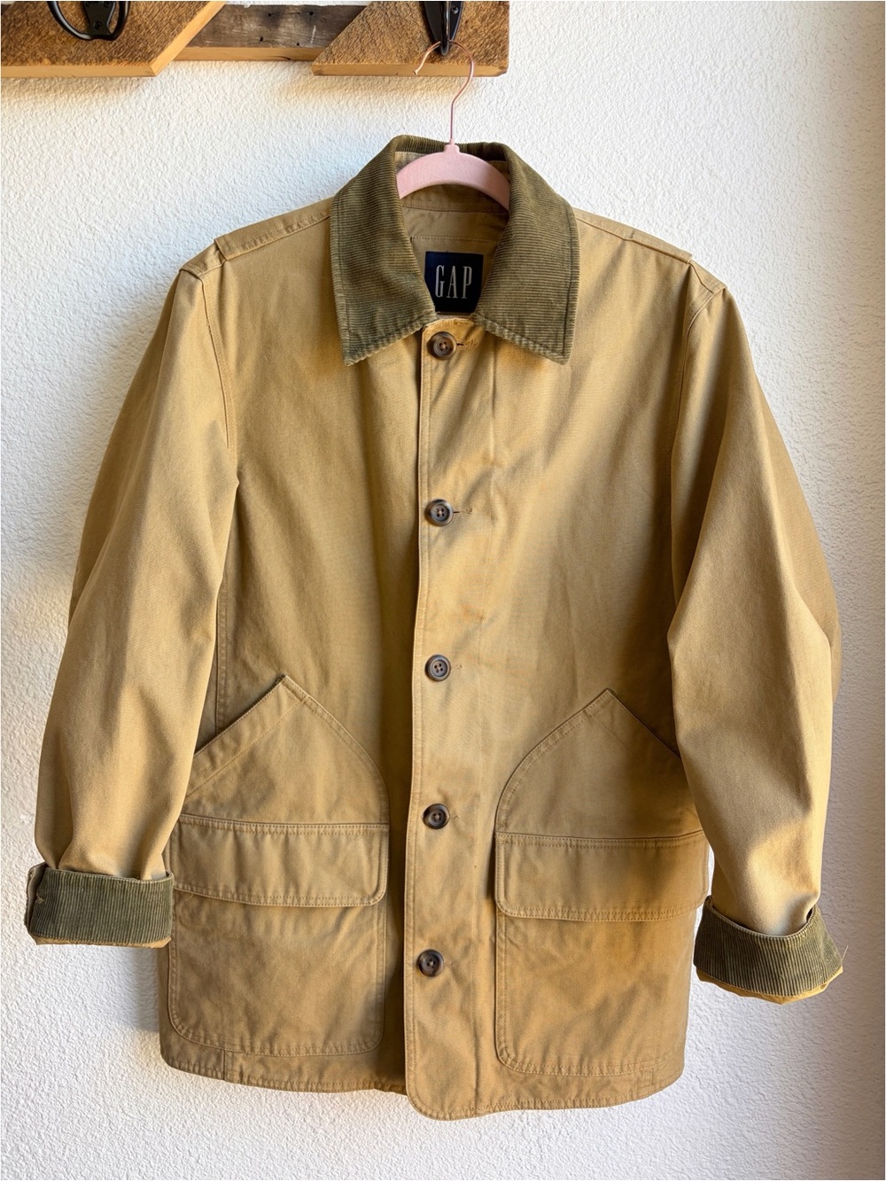 Y2K Gap Tan Corduroy Collar Canvas Barn Jacket Small